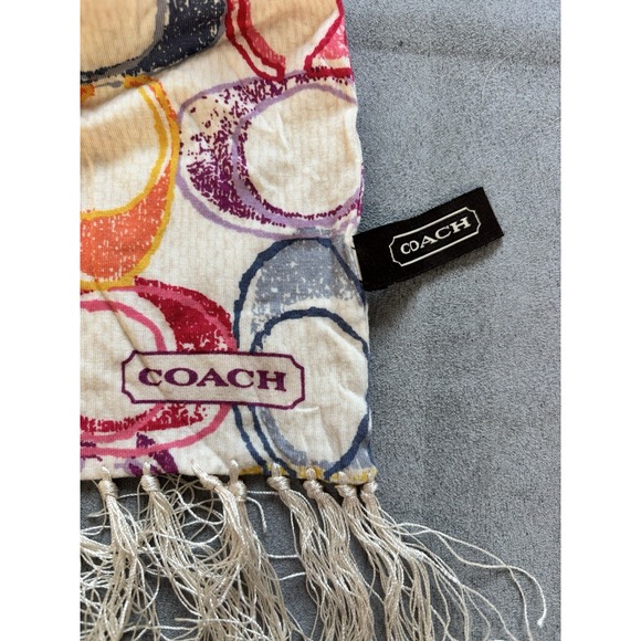 Coach Accessories - Coach Multicolor Poppy Logo Scarf Fringe Stole Preppy Old Money Statement Luxury